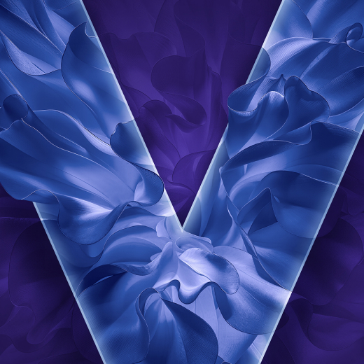VEEV NOW ULTRA plavi V VEEV logotip na ljubičastoj pozadini.